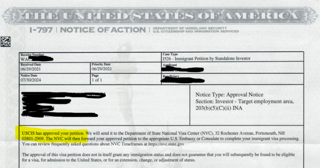 STAZZION25 EB5 投资者 I526 批准 i526 批准时间表